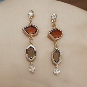 Anthropologie Drop Earrings with Amber and Smoky Crystal Accents